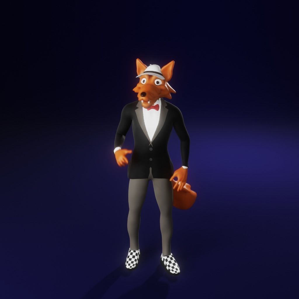 Coyote fox in tuxedo Low-poly 3D model_32