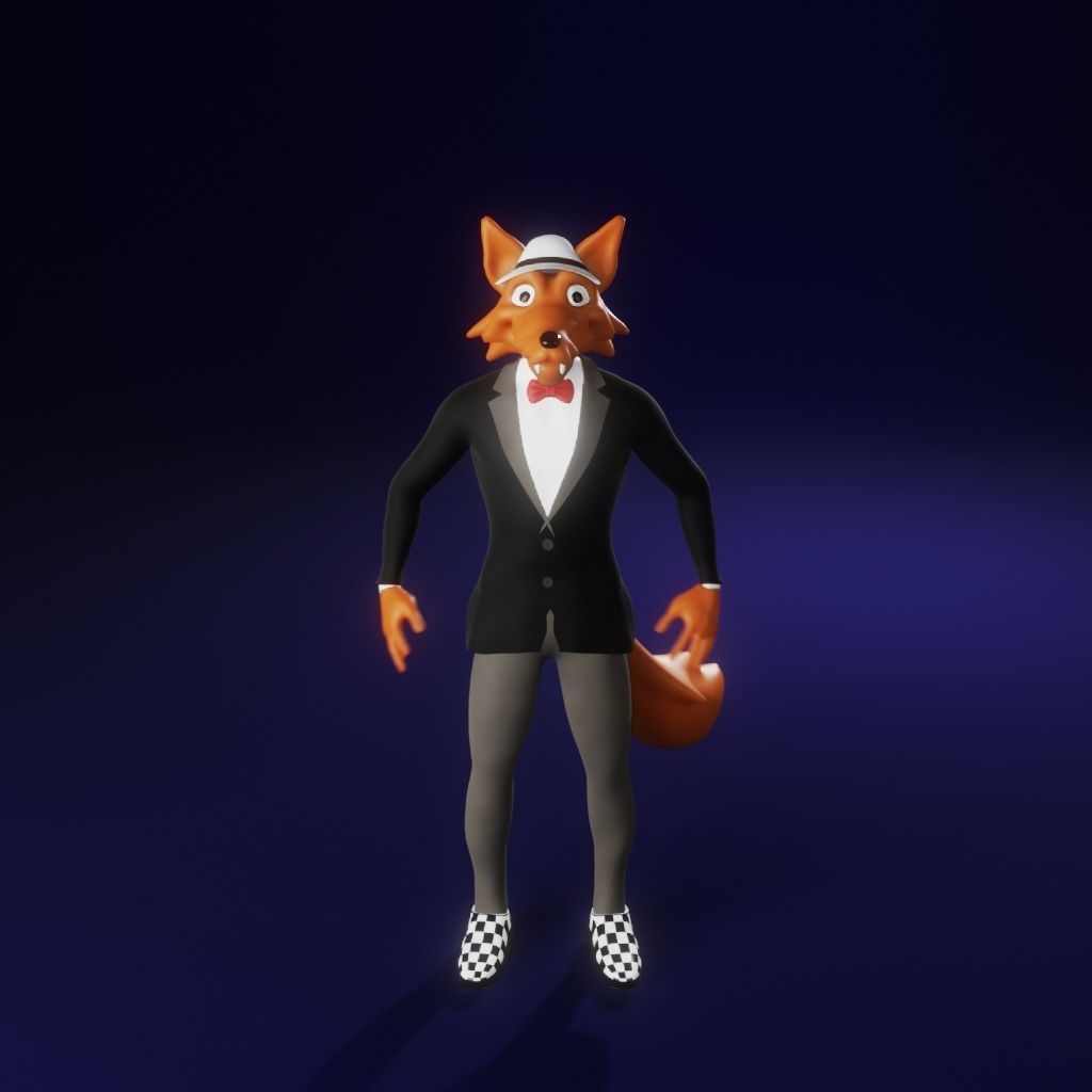 Coyote fox in tuxedo Low-poly 3D model_6
