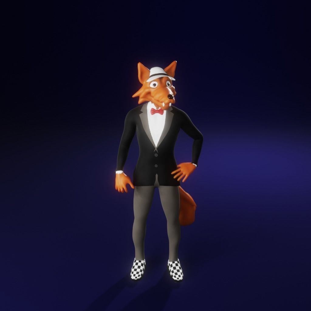 Coyote fox in tuxedo Low-poly 3D model_23