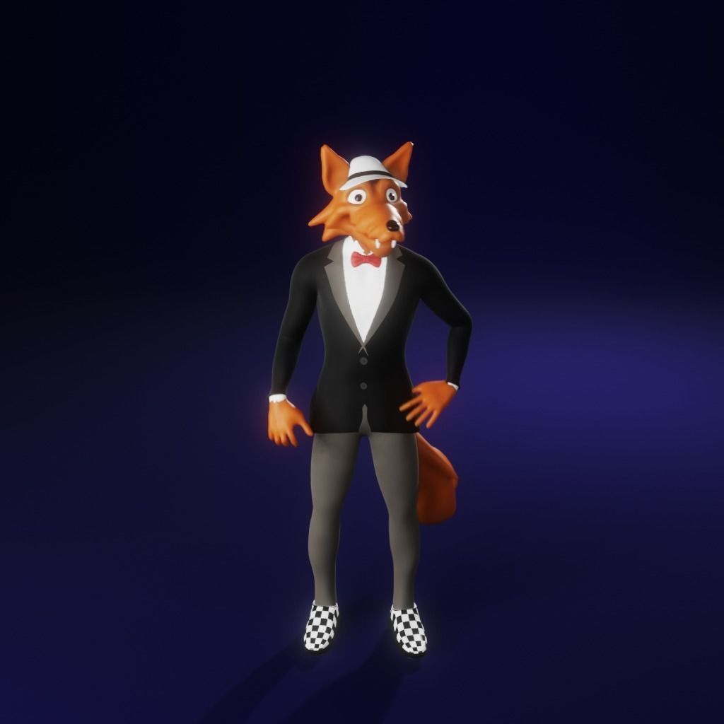 Coyote fox in tuxedo Low-poly 3D model_24