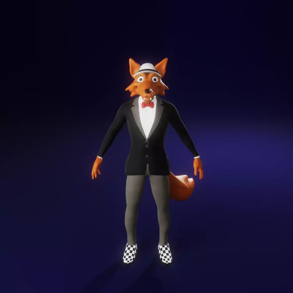 Coyote fox in tuxedo Low-poly 3D model_0