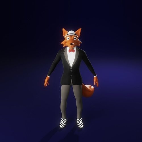 Coyote fox in tuxedo Low-poly 3D model