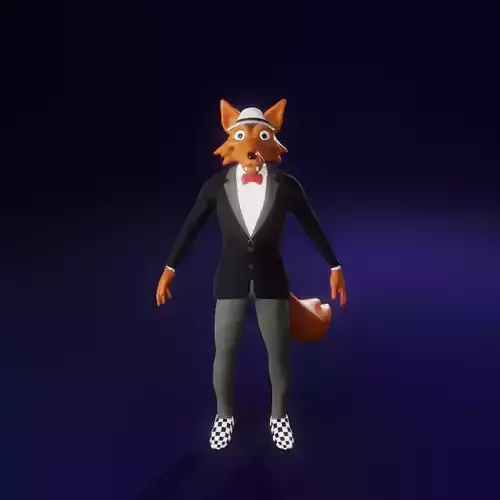 Coyote fox in tuxedo Low-poly 3D model