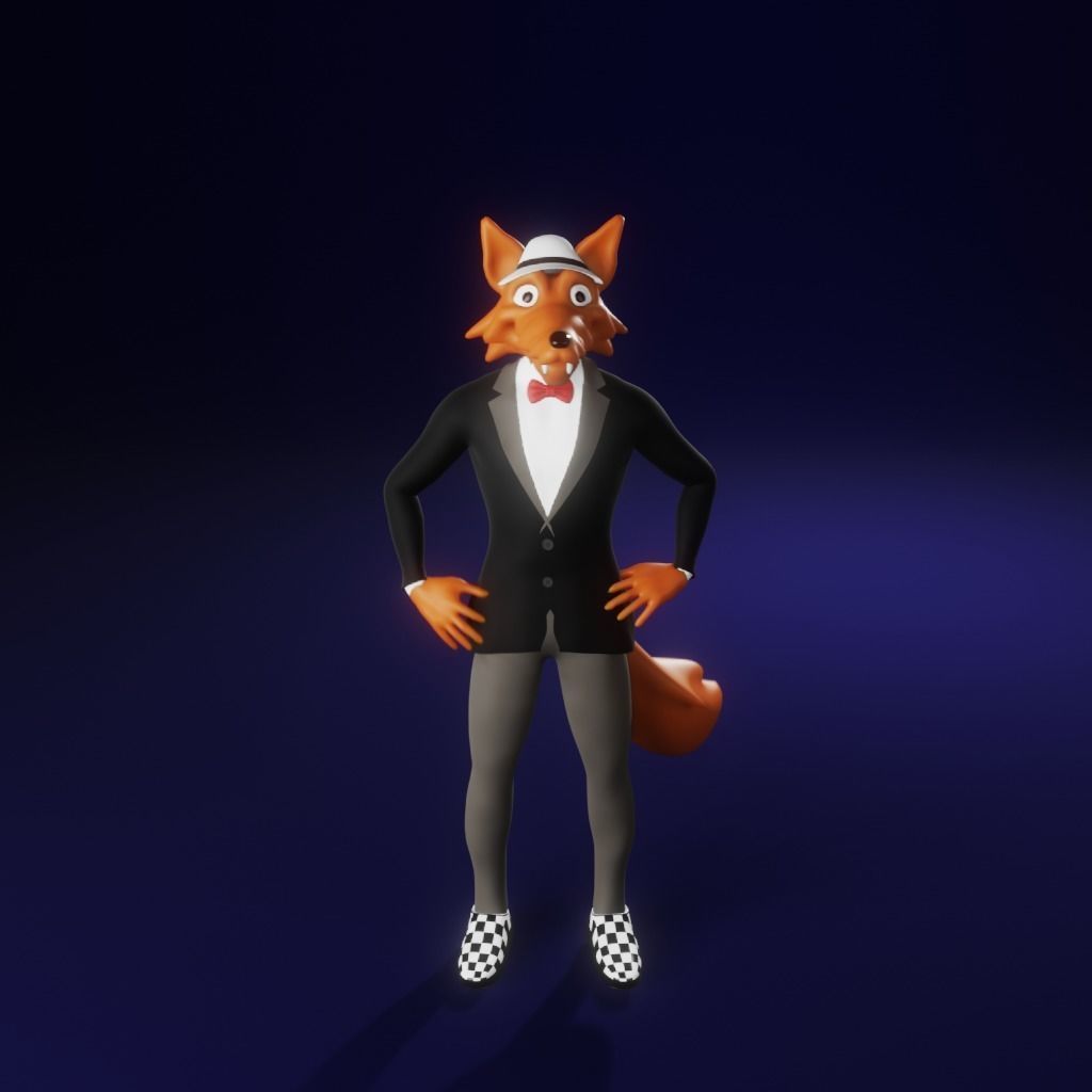 Coyote fox in tuxedo Low-poly 3D model_14