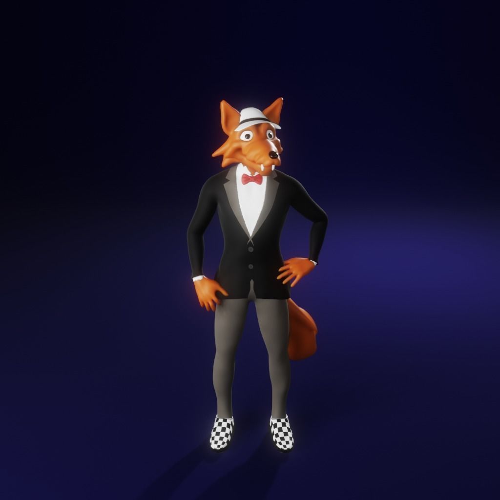 Coyote fox in tuxedo Low-poly 3D model_16