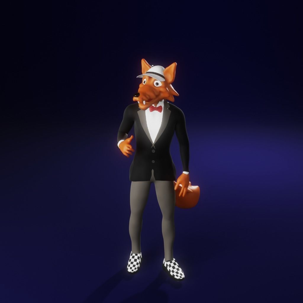Coyote fox in tuxedo Low-poly 3D model_35