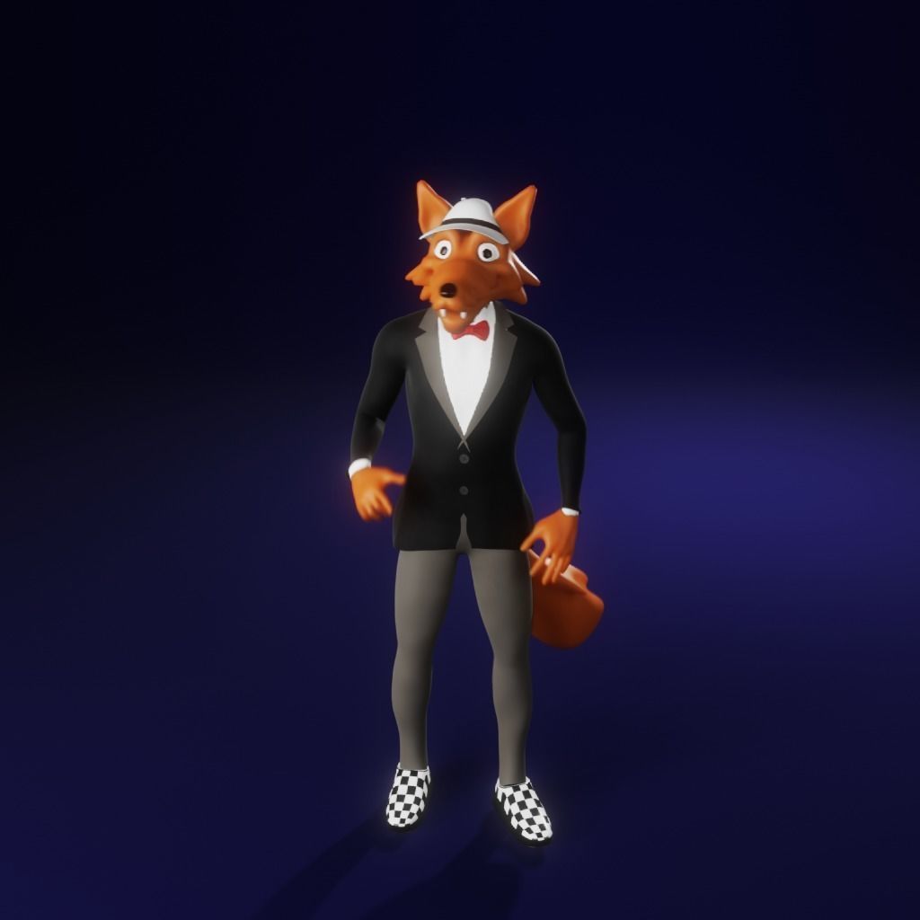 Coyote fox in tuxedo Low-poly 3D model_31