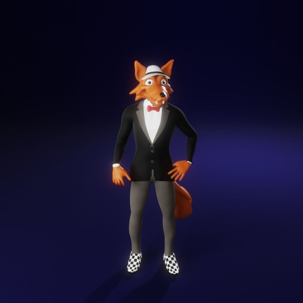 Coyote fox in tuxedo Low-poly 3D model_25