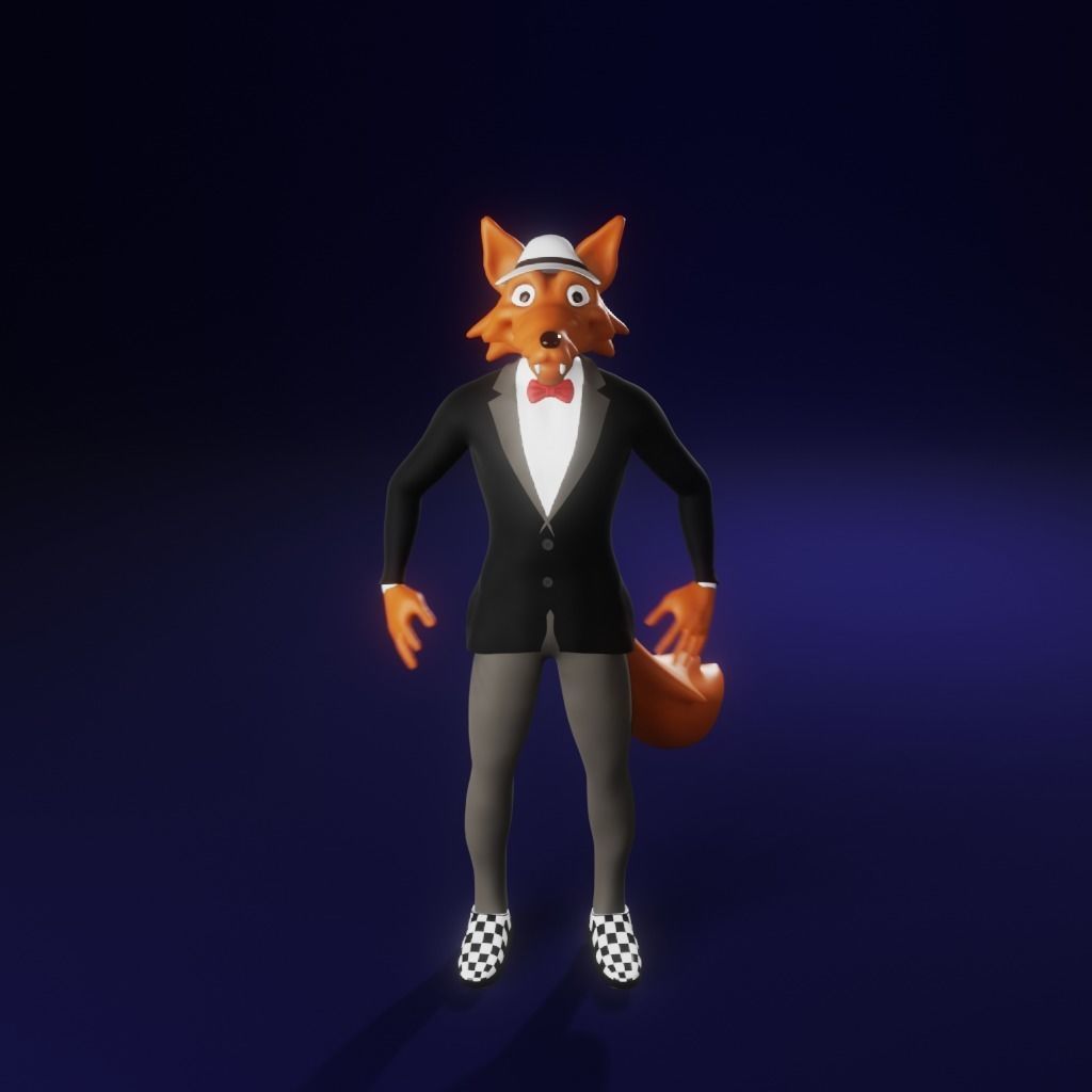 Coyote fox in tuxedo Low-poly 3D model_7