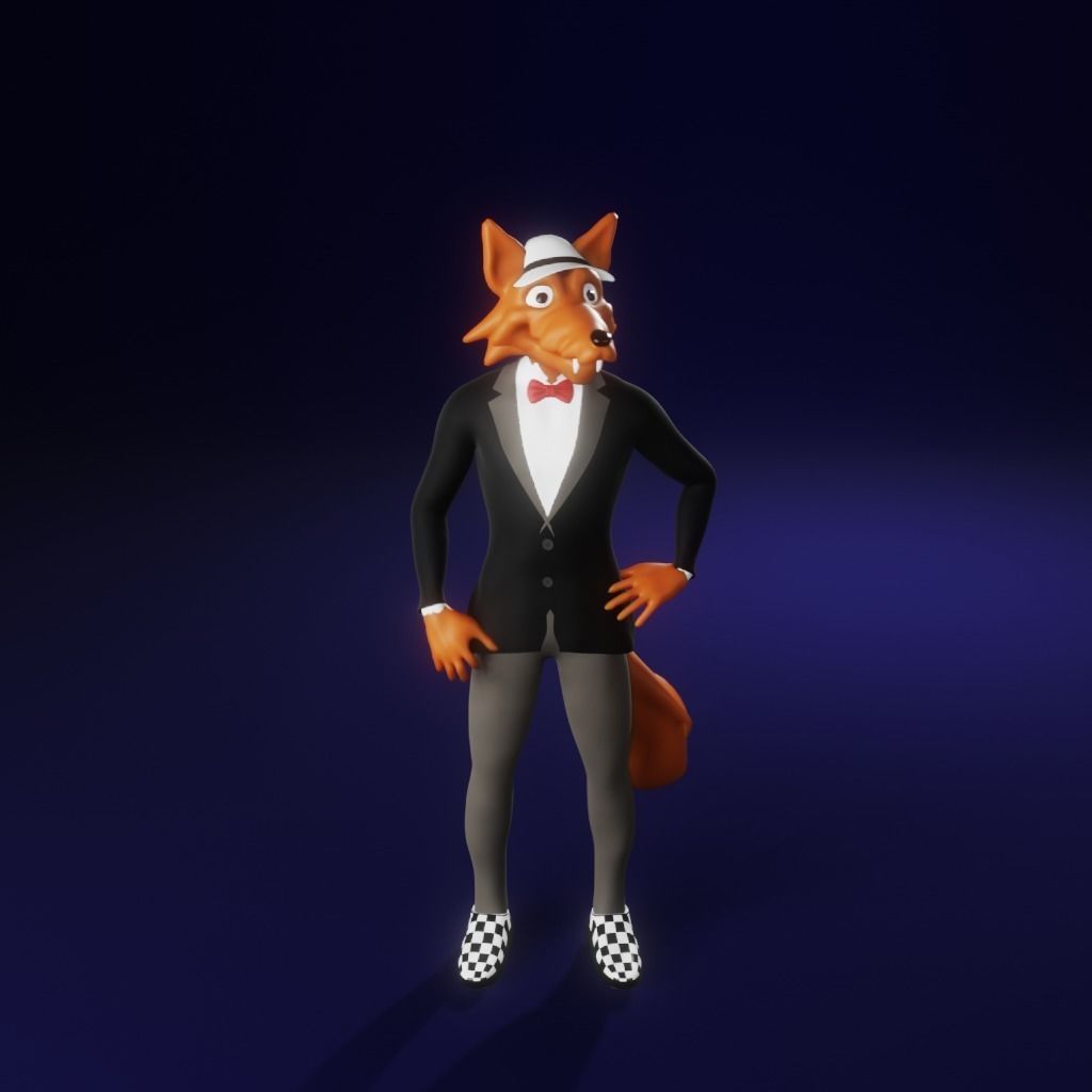 Coyote fox in tuxedo Low-poly 3D model_17