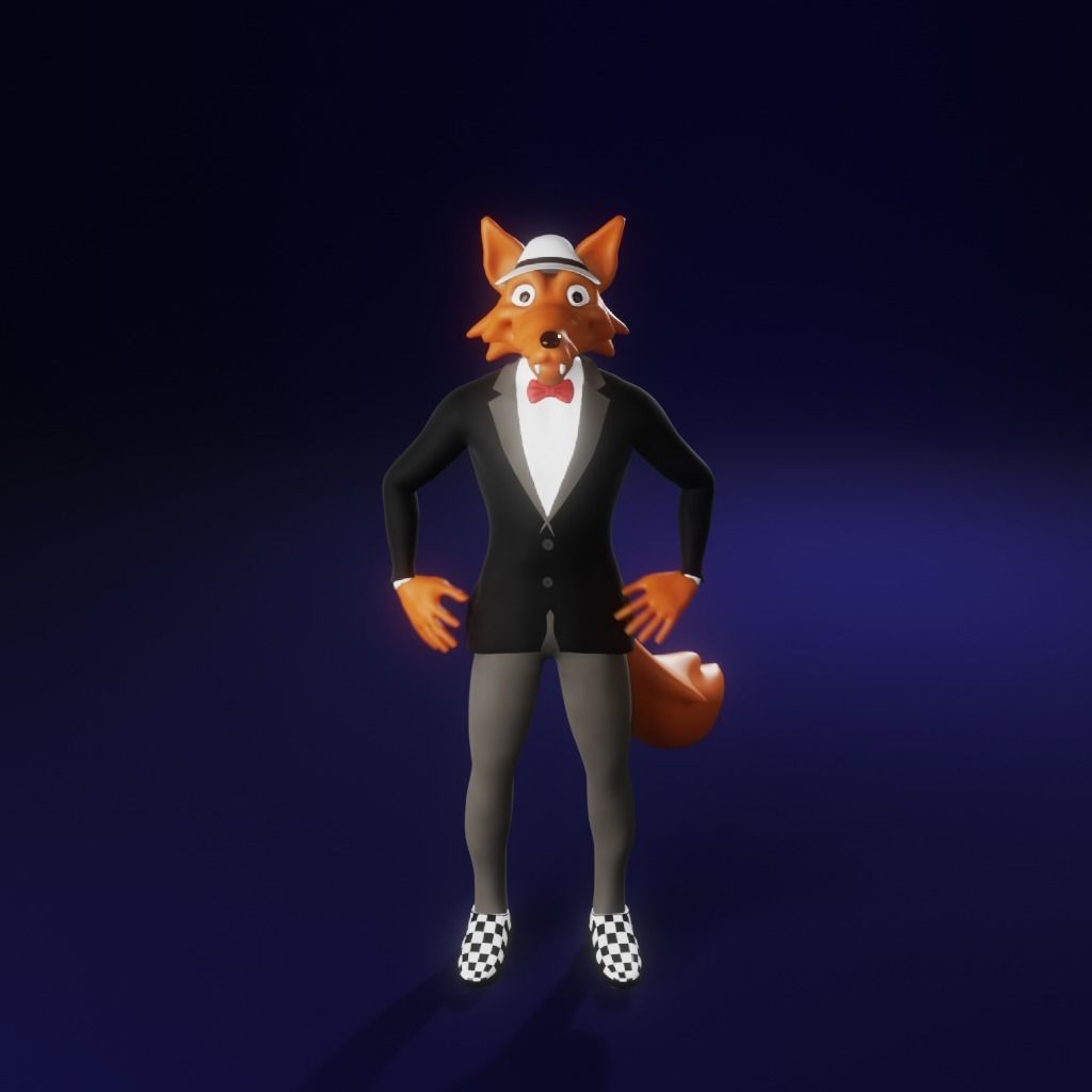Coyote fox in tuxedo Low-poly 3D model_8