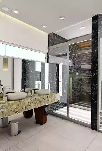 Bathrooms modern bathroom with marble counter tops