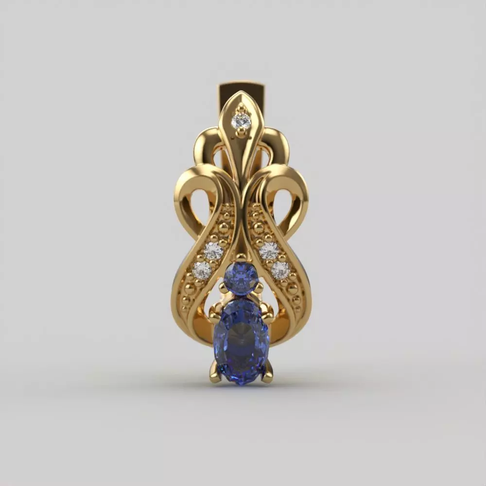 Women earrings with gems CAD 3dm stl 3D print model_0