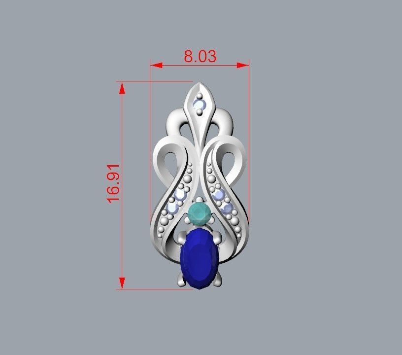 Women earrings with gems CAD 3dm stl 3D print model_24