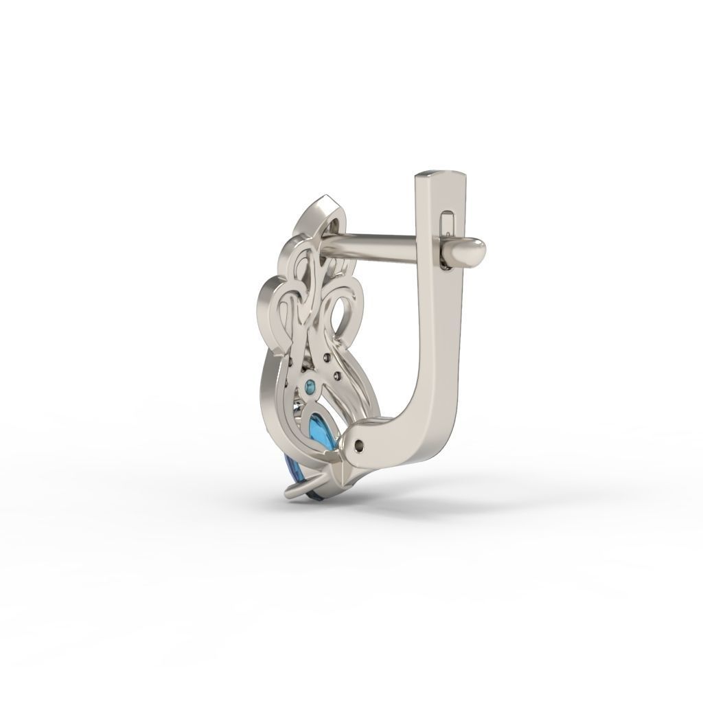 Women earrings with gems CAD 3dm stl 3D print model_7