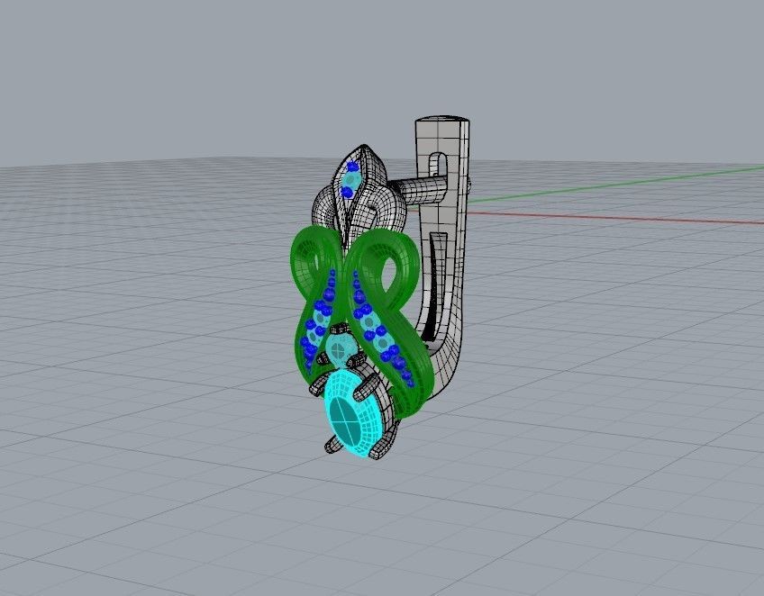 Women earrings with gems CAD 3dm stl 3D print model_27