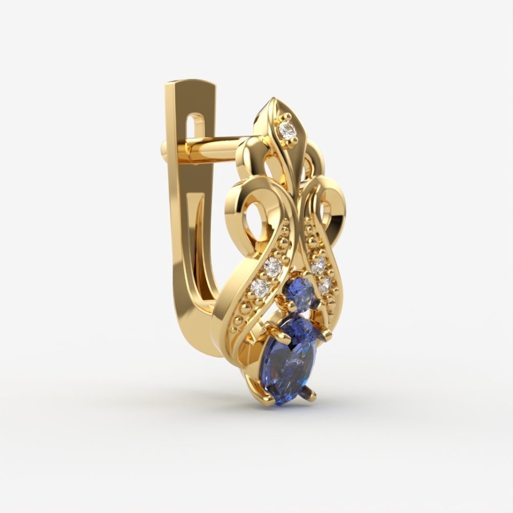 Women earrings with gems CAD 3dm stl 3D print model_1