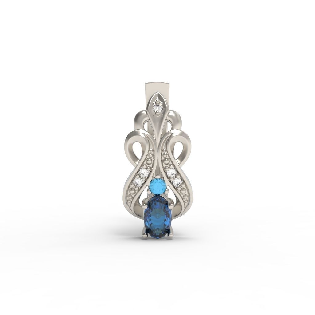 Women earrings with gems CAD 3dm stl 3D print model_3