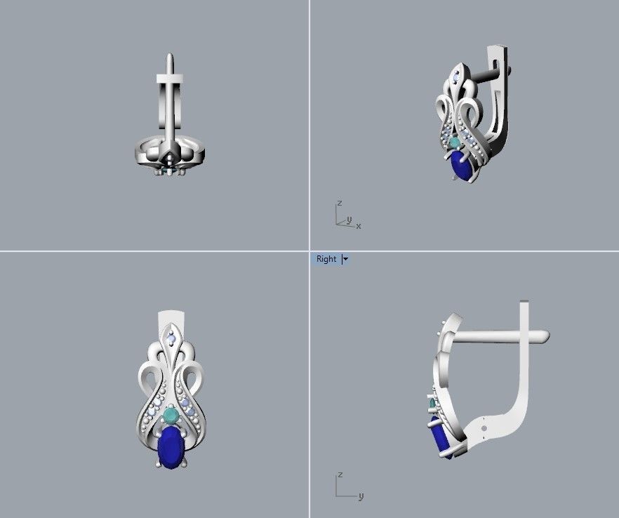 Women earrings with gems CAD 3dm stl 3D print model_25