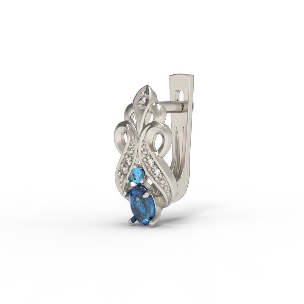 Women earrings with gems CAD 3dm stl 3D print model_4