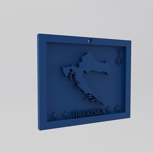 Crotia-Hirvatska Map 3d Print Model 3D print model