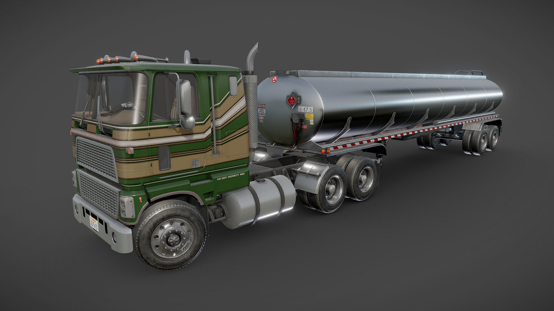 Industrial cabover tanker semitruck Low-poly 3D model_25