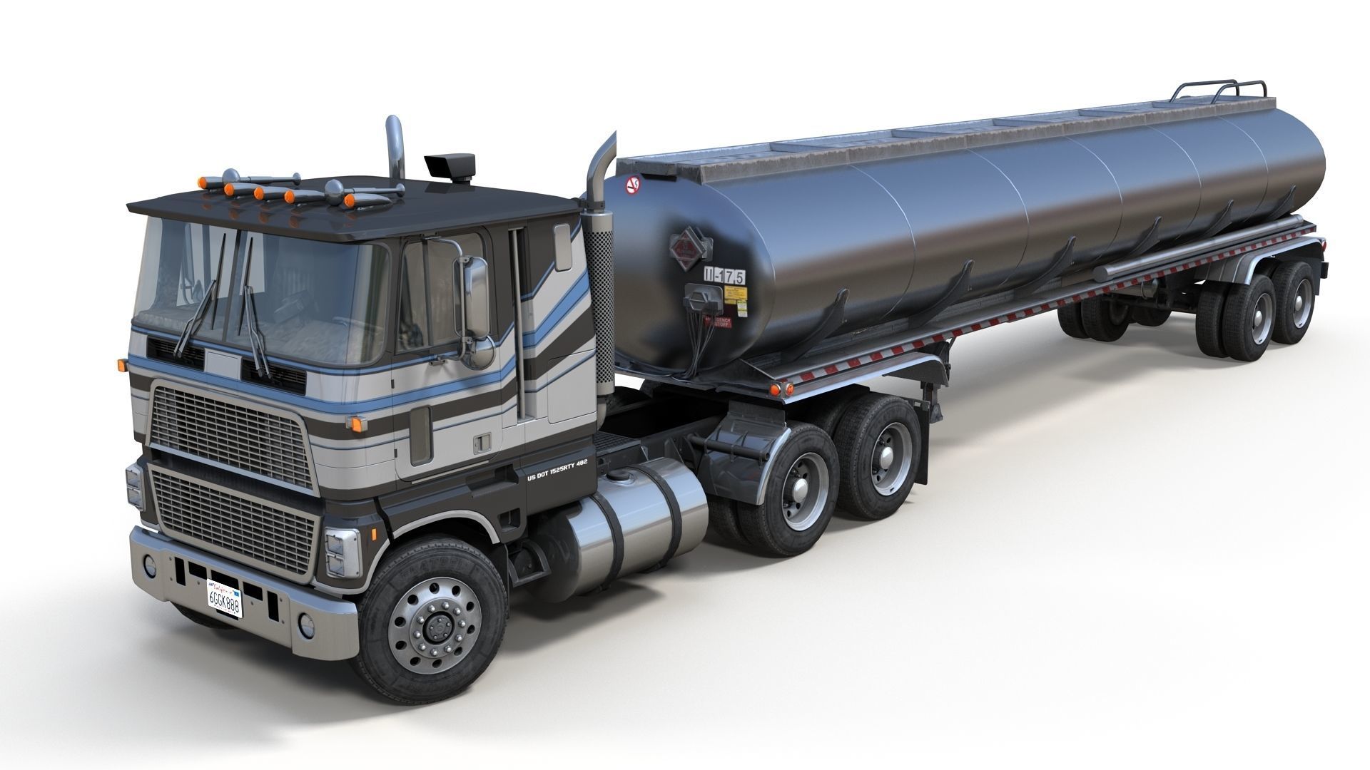 Industrial cabover tanker semitruck Low-poly 3D model_4