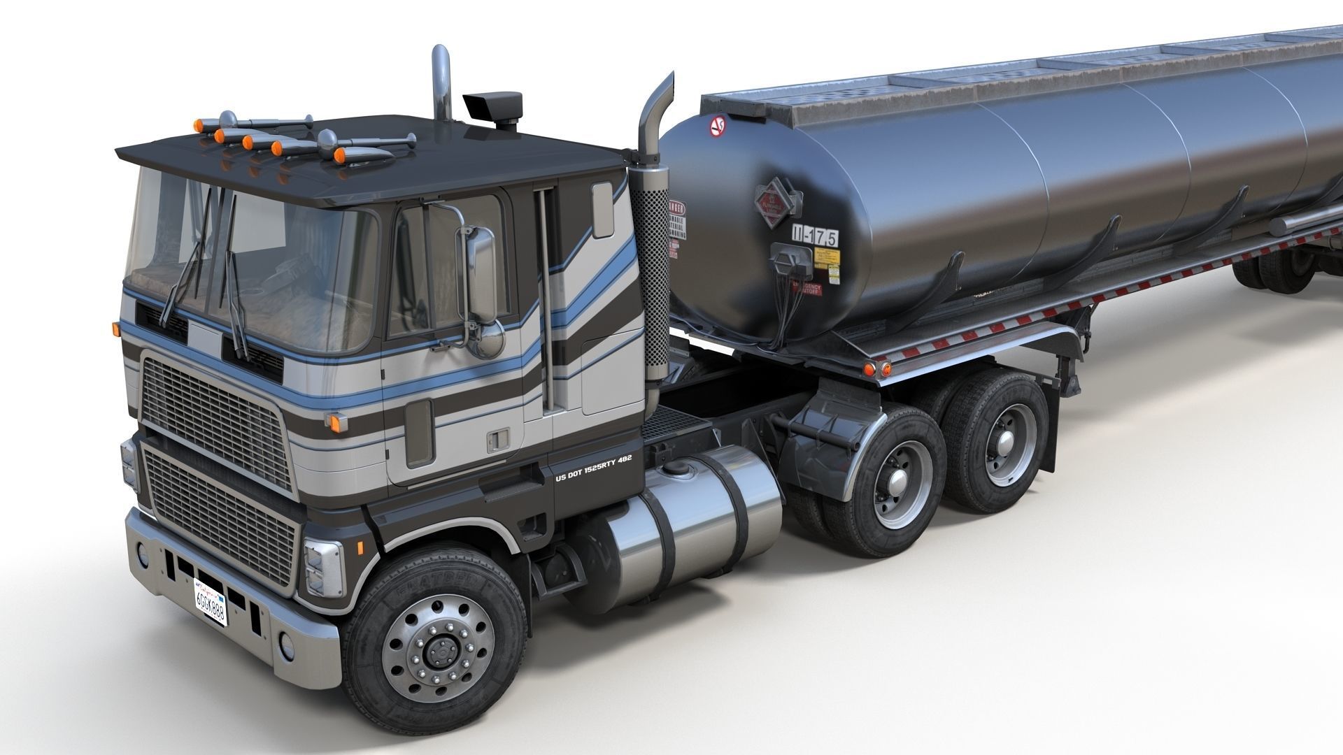 Industrial cabover tanker semitruck Low-poly 3D model_2