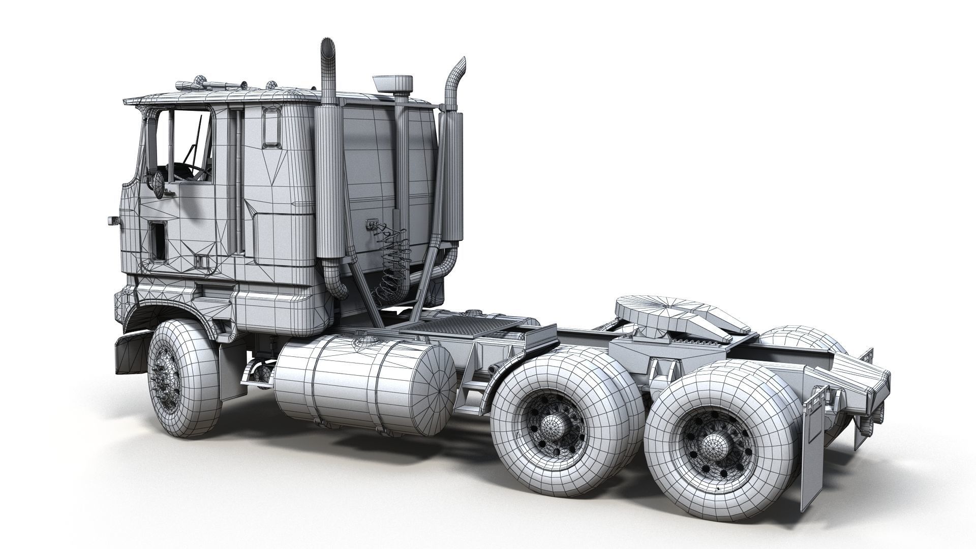 Industrial cabover tanker semitruck Low-poly 3D model_23