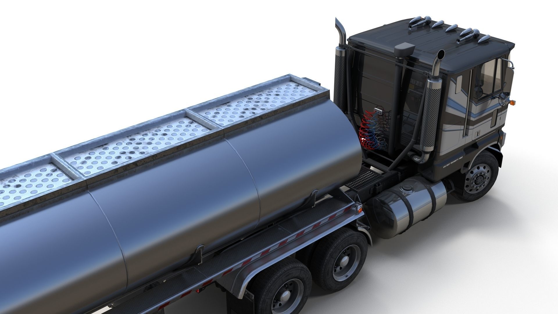 Industrial cabover tanker semitruck Low-poly 3D model_3
