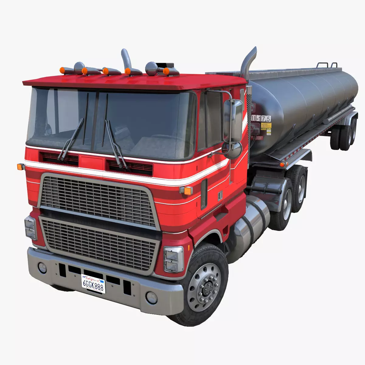 Industrial cabover tanker semitruck Low-poly 3D model_0