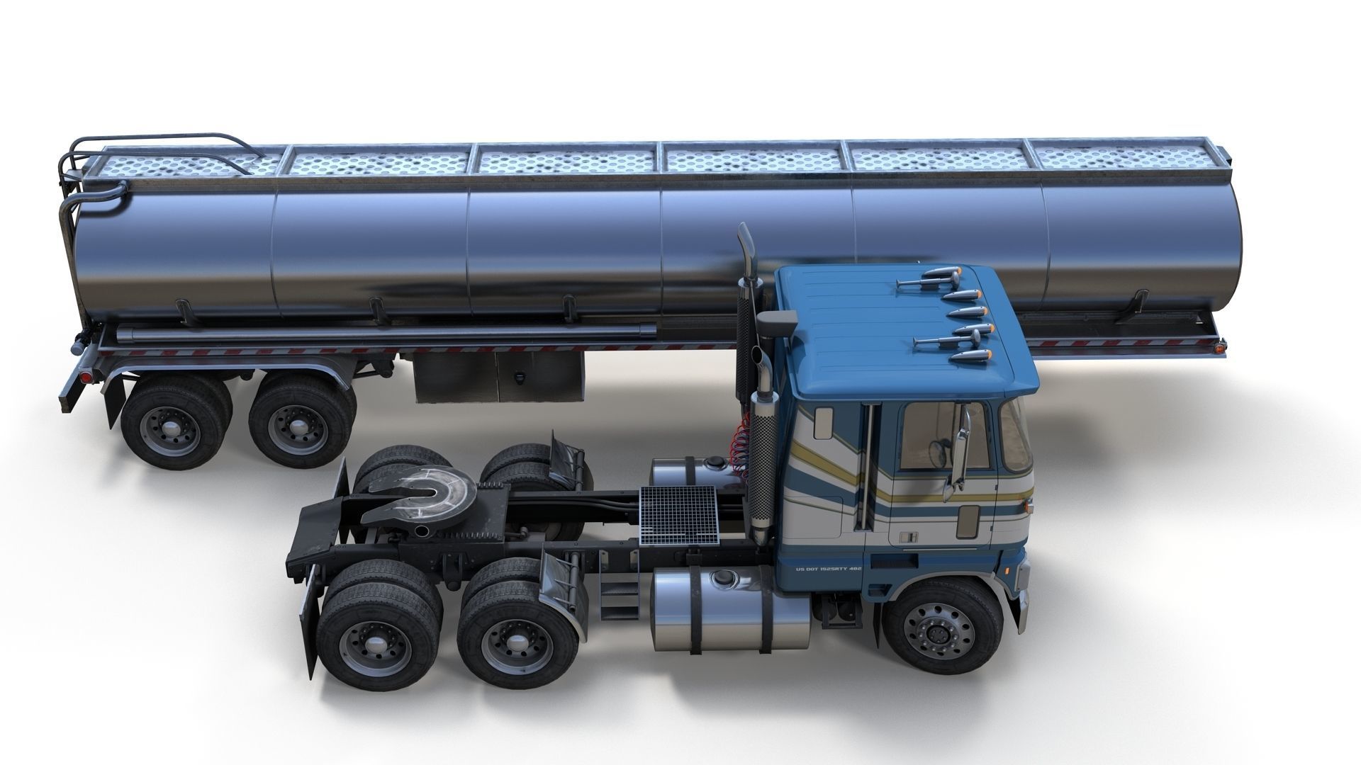 Industrial cabover tanker semitruck Low-poly 3D model_13