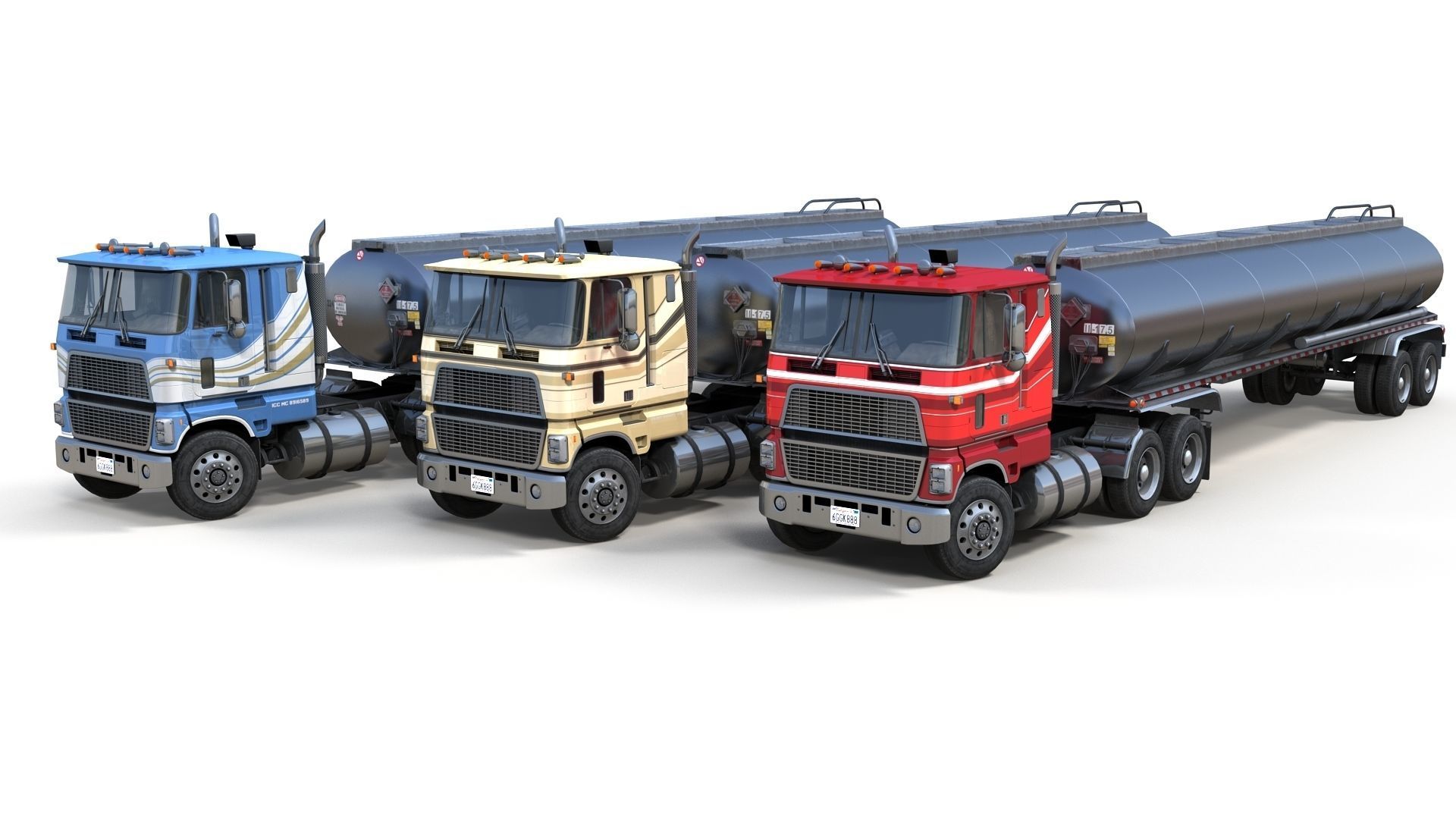 Industrial cabover tanker semitruck Low-poly 3D model_14