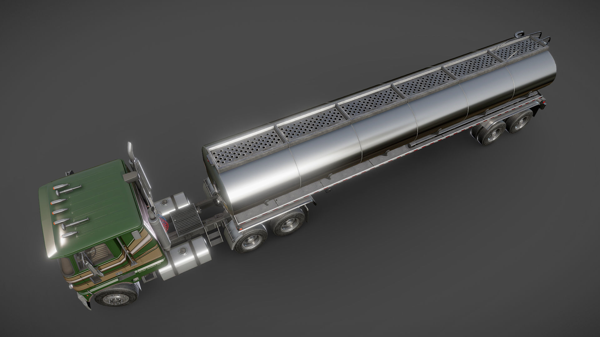 Industrial cabover tanker semitruck Low-poly 3D model_33