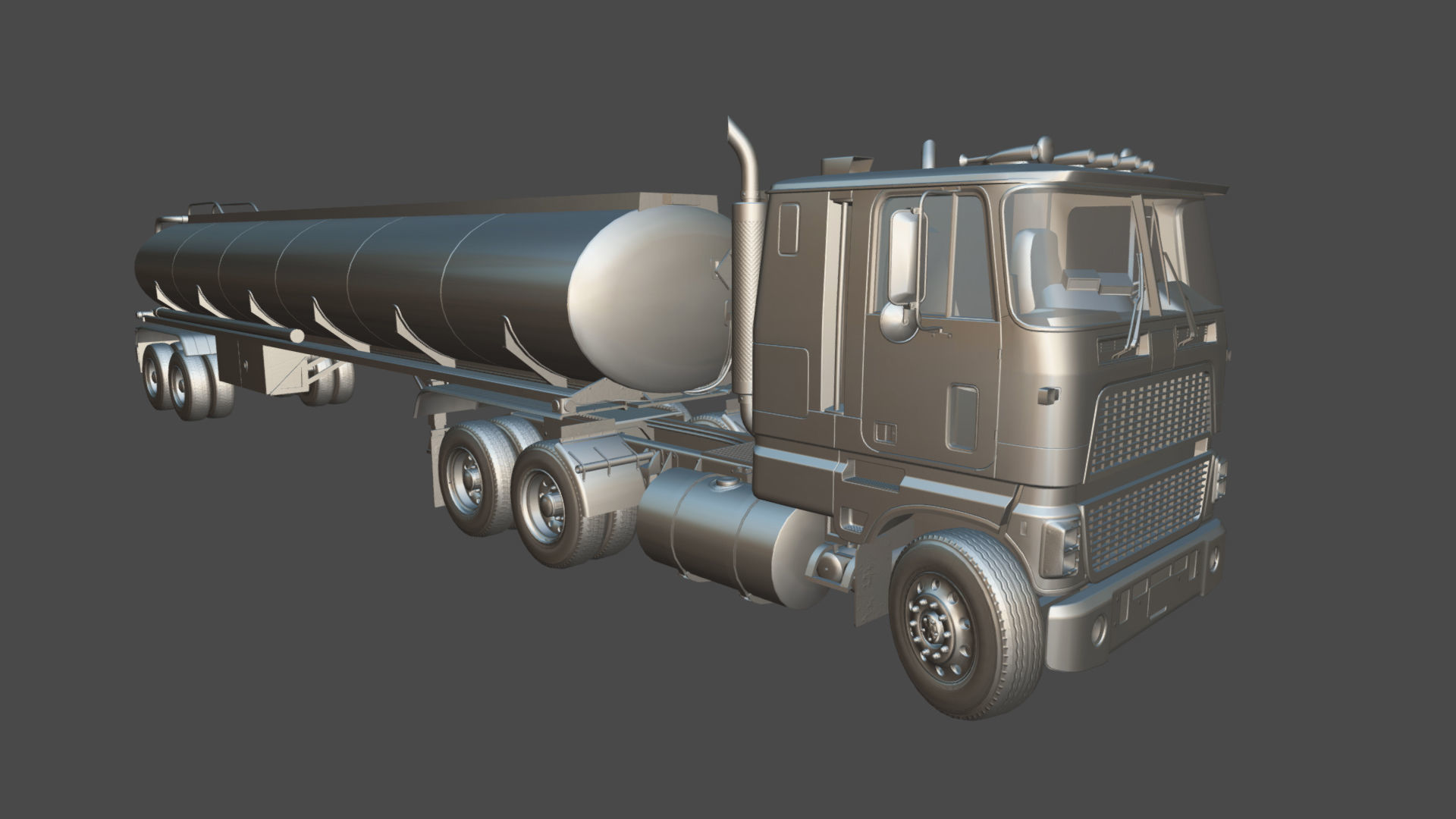 Industrial cabover tanker semitruck Low-poly 3D model_37
