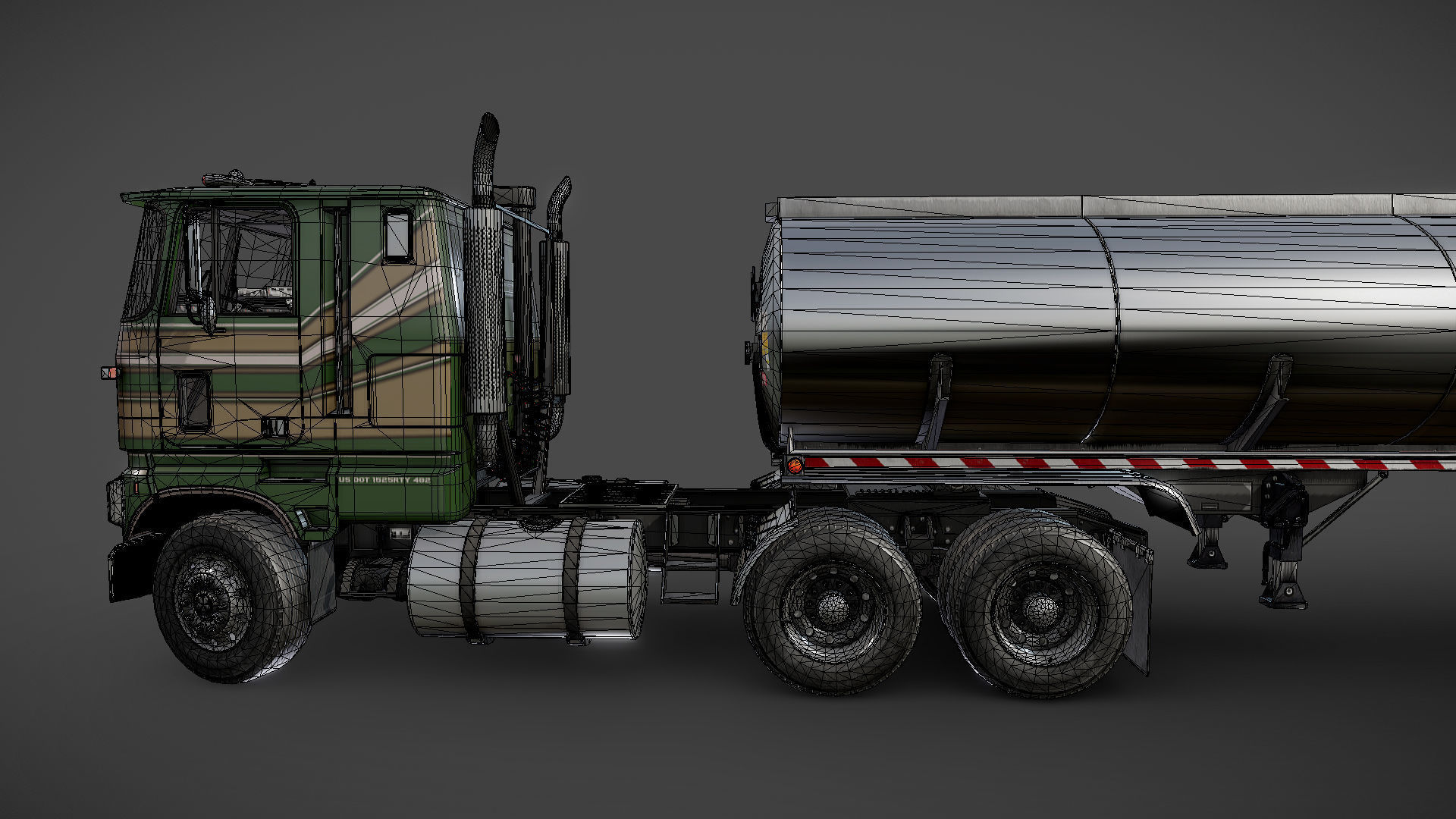 Industrial cabover tanker semitruck Low-poly 3D model_34