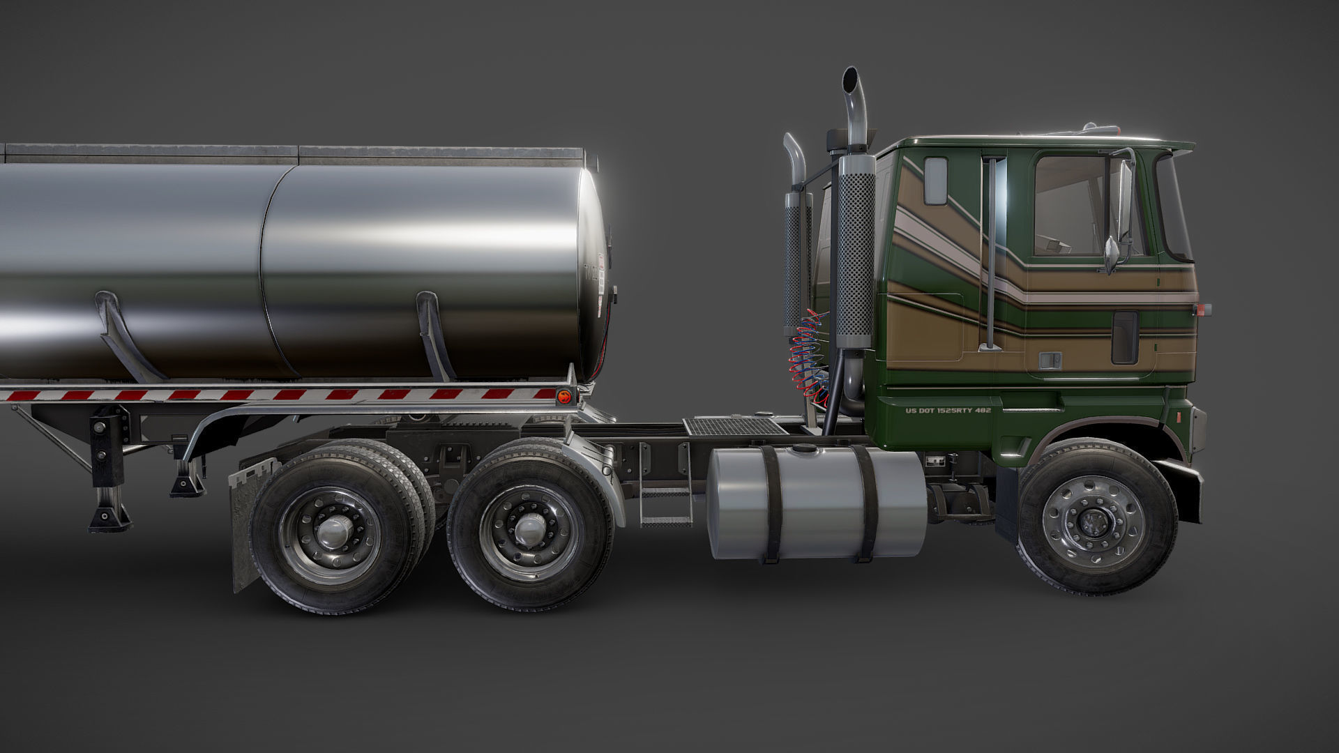 Industrial cabover tanker semitruck Low-poly 3D model_27