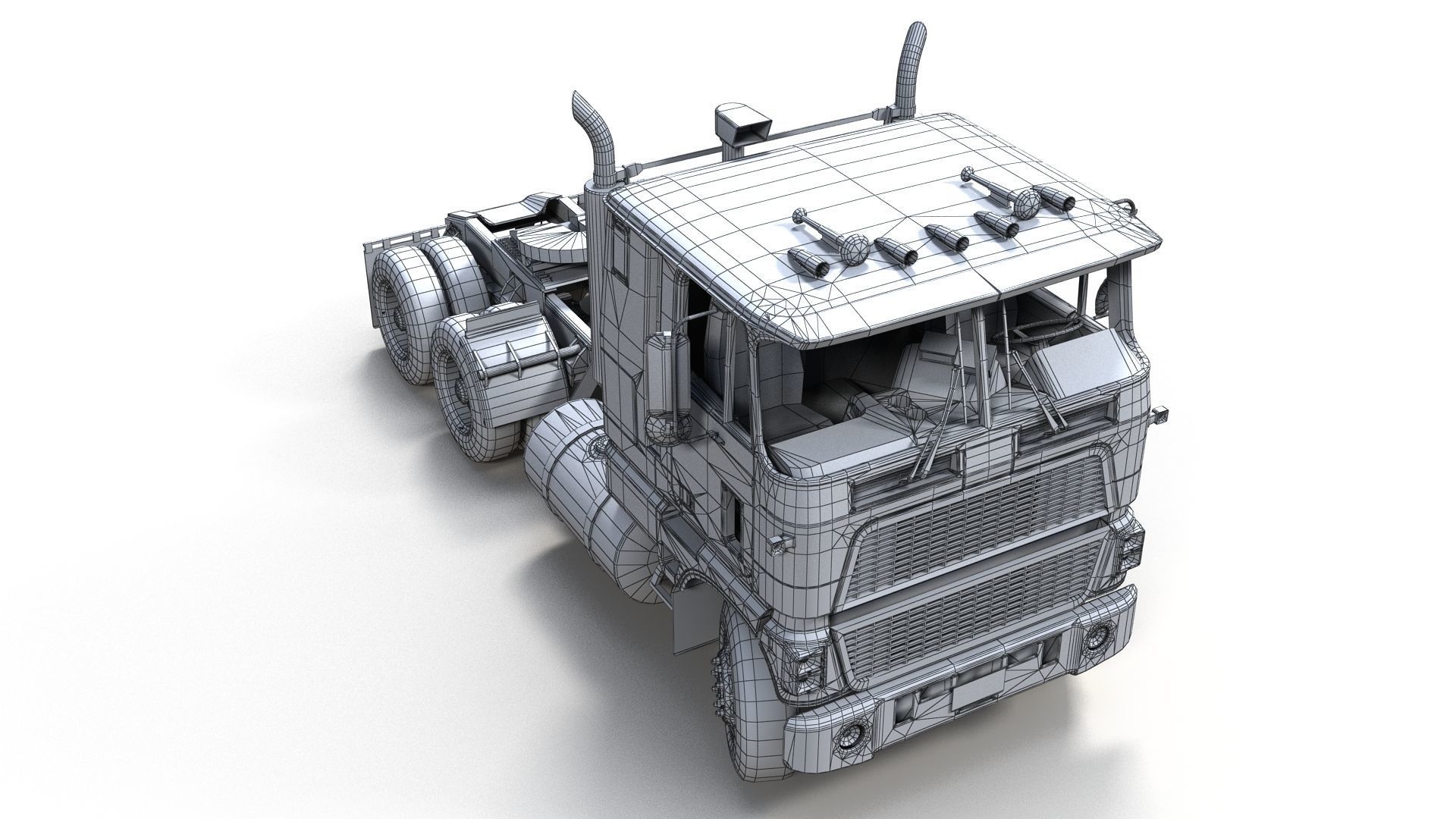 Industrial cabover tanker semitruck Low-poly 3D model_24