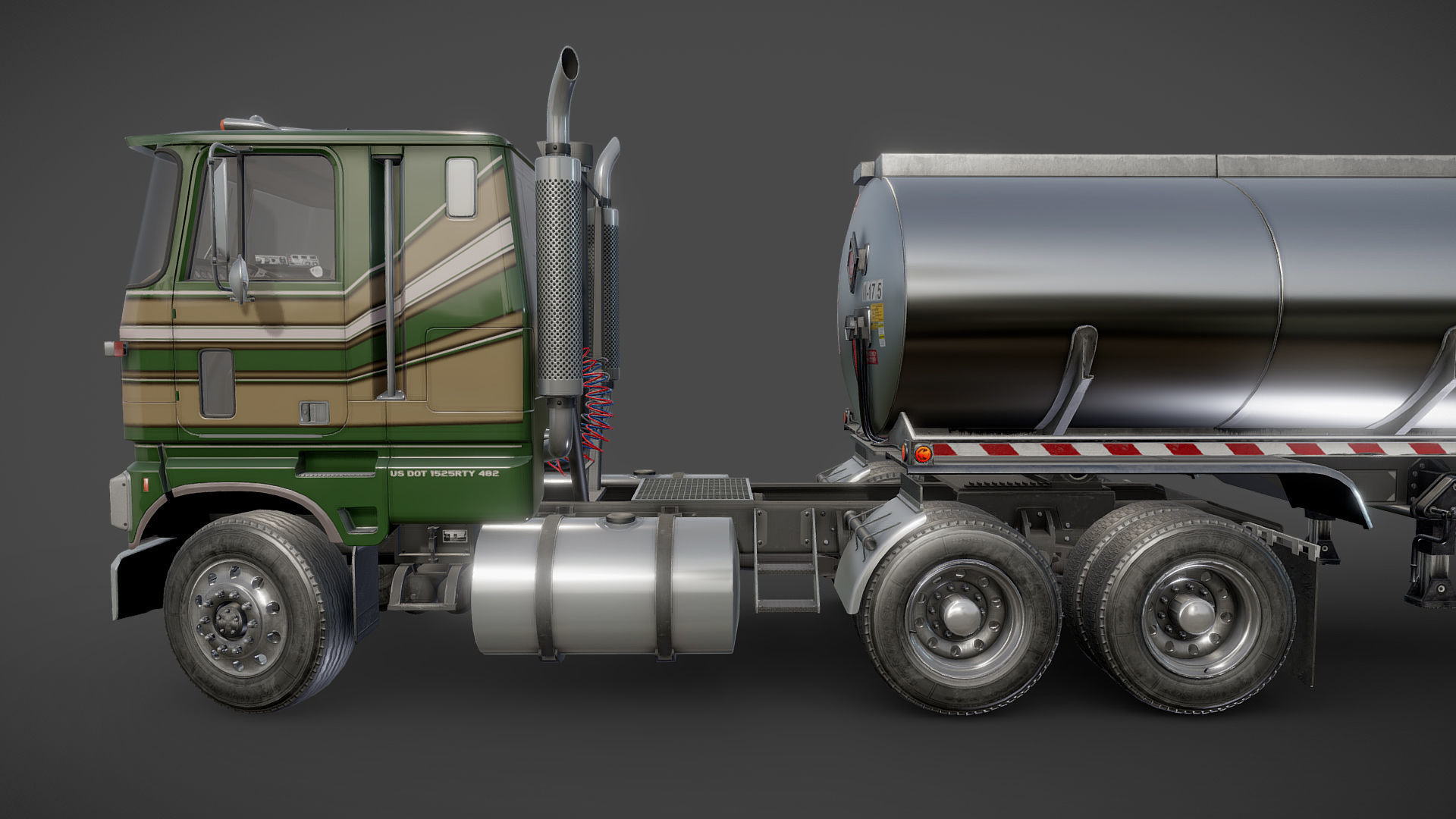Industrial cabover tanker semitruck Low-poly 3D model_30