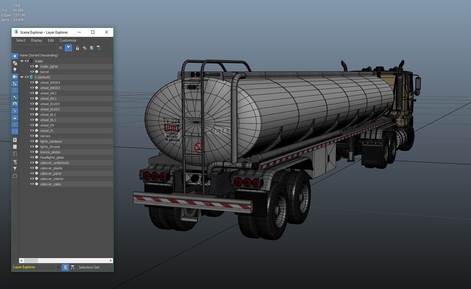 Industrial cabover tanker semitruck Low-poly 3D model_40