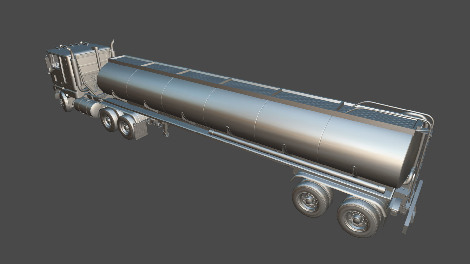 Industrial cabover tanker semitruck Low-poly 3D model_38