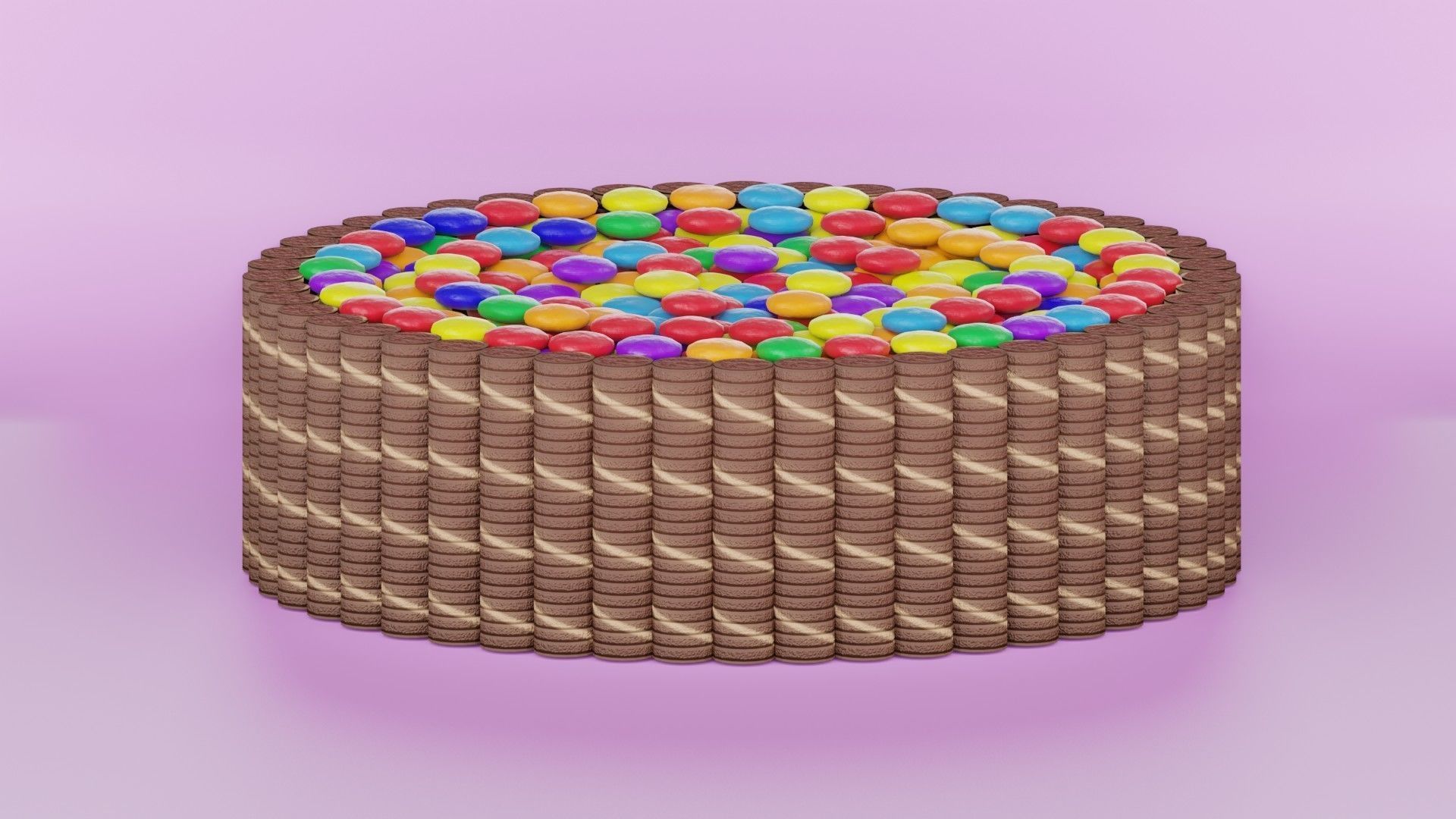cake rainbow with dark chocolate wafer rolls 3D model_4