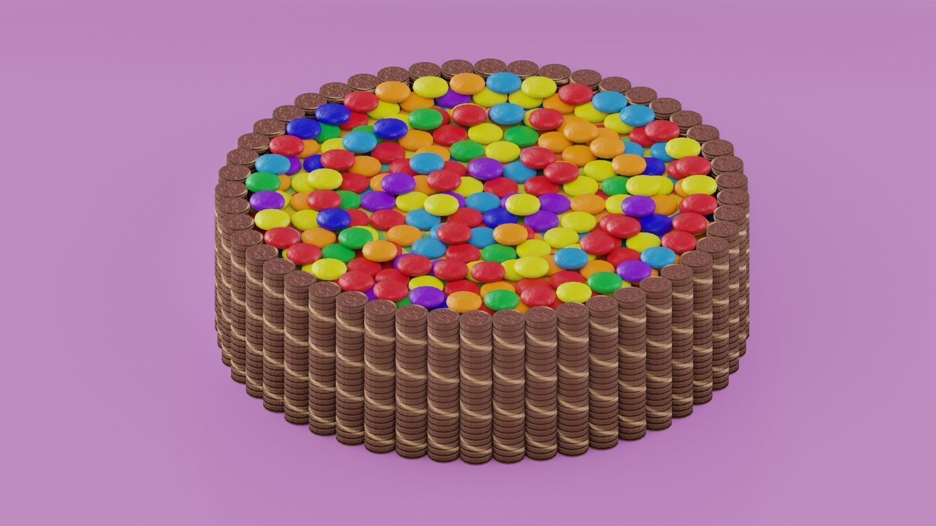cake rainbow with dark chocolate wafer rolls 3D model_3