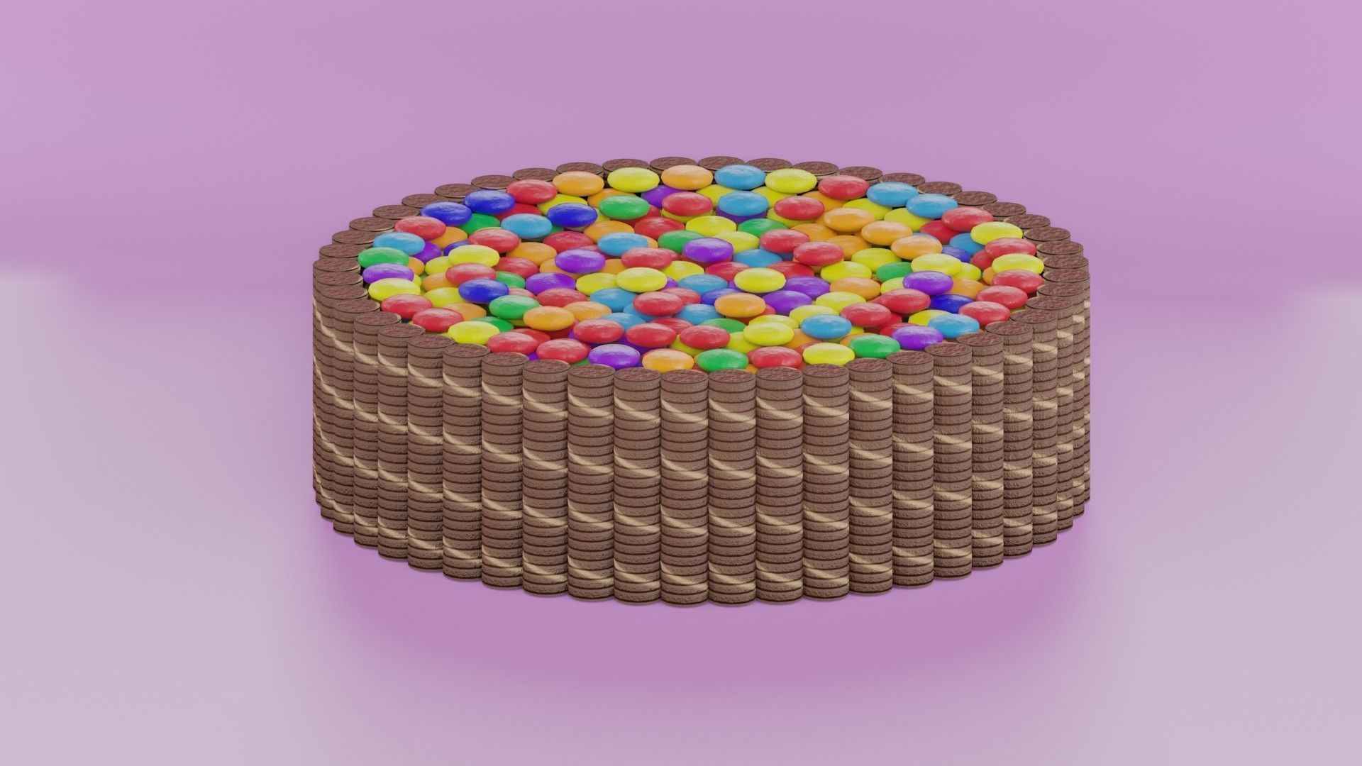 cake rainbow with dark chocolate wafer rolls 3D model_1
