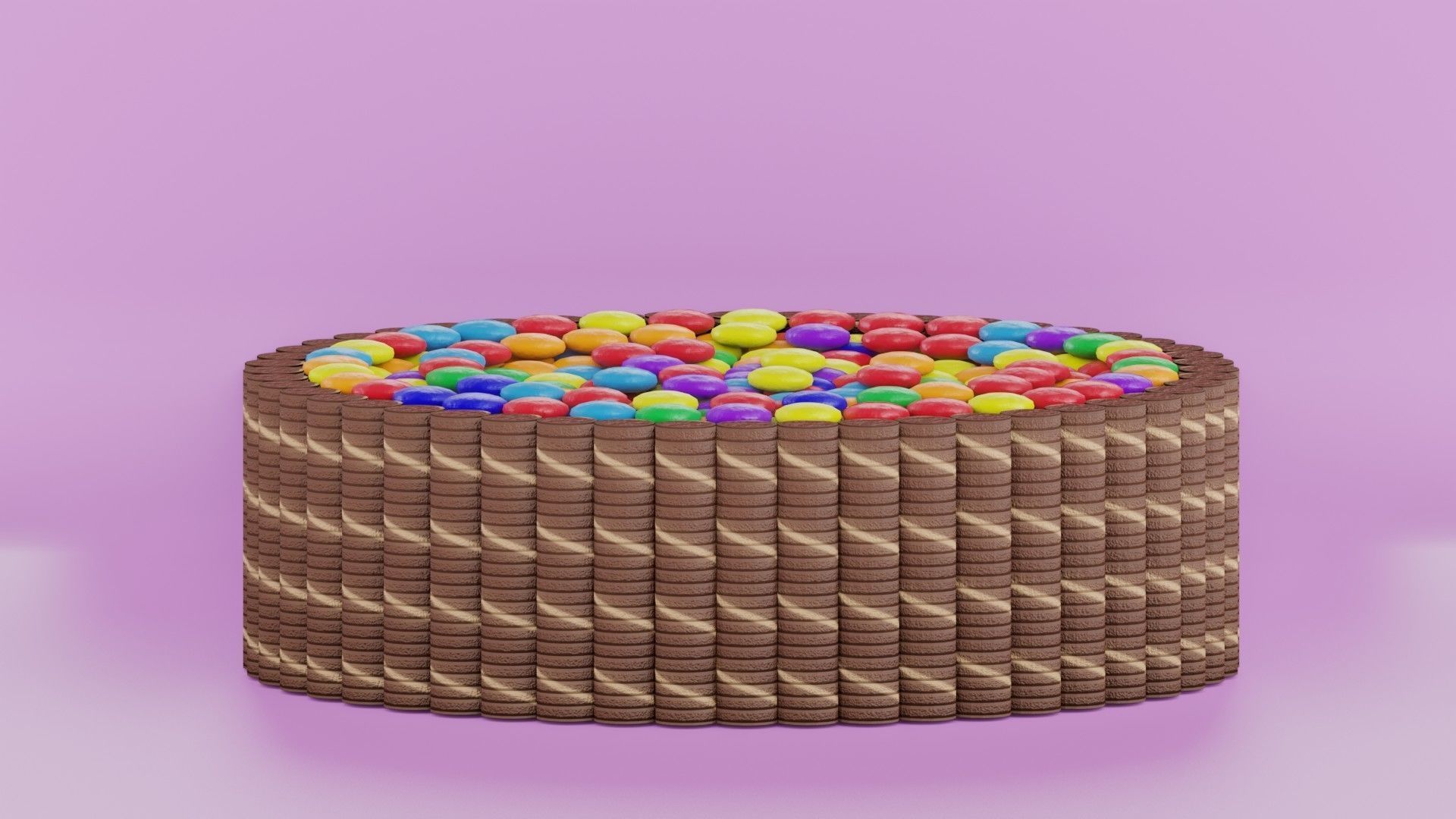 cake rainbow with dark chocolate wafer rolls 3D model_5
