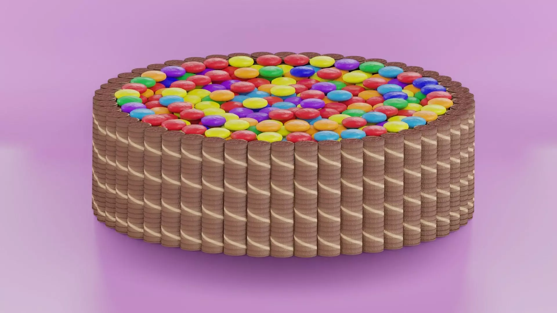 cake rainbow with dark chocolate wafer rolls 3D model_0