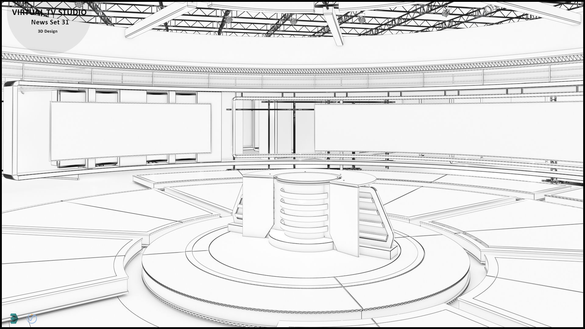 Virtual TV Studio News Set 31 3D model_9