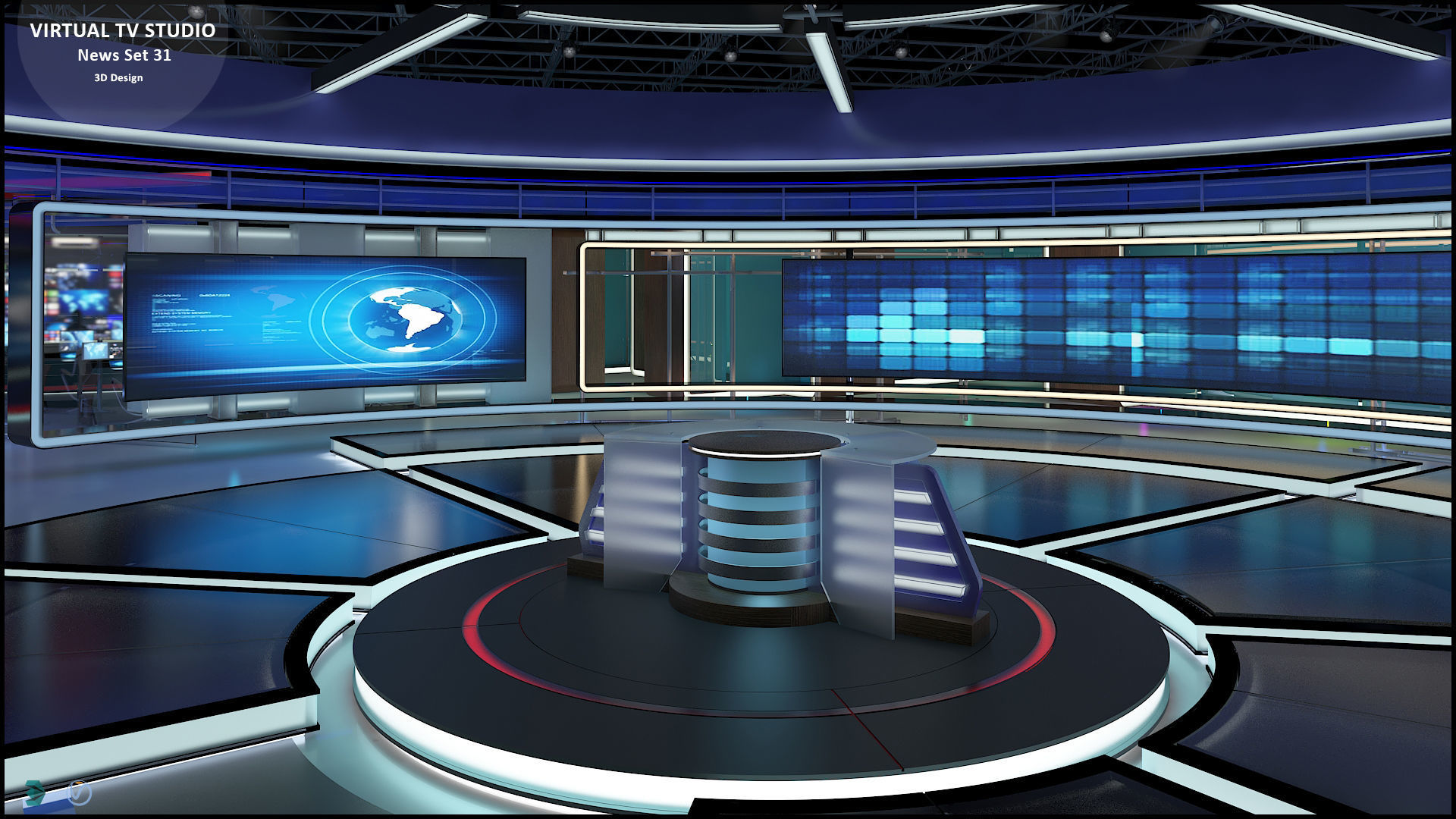Virtual TV Studio News Set 31 3D model_8