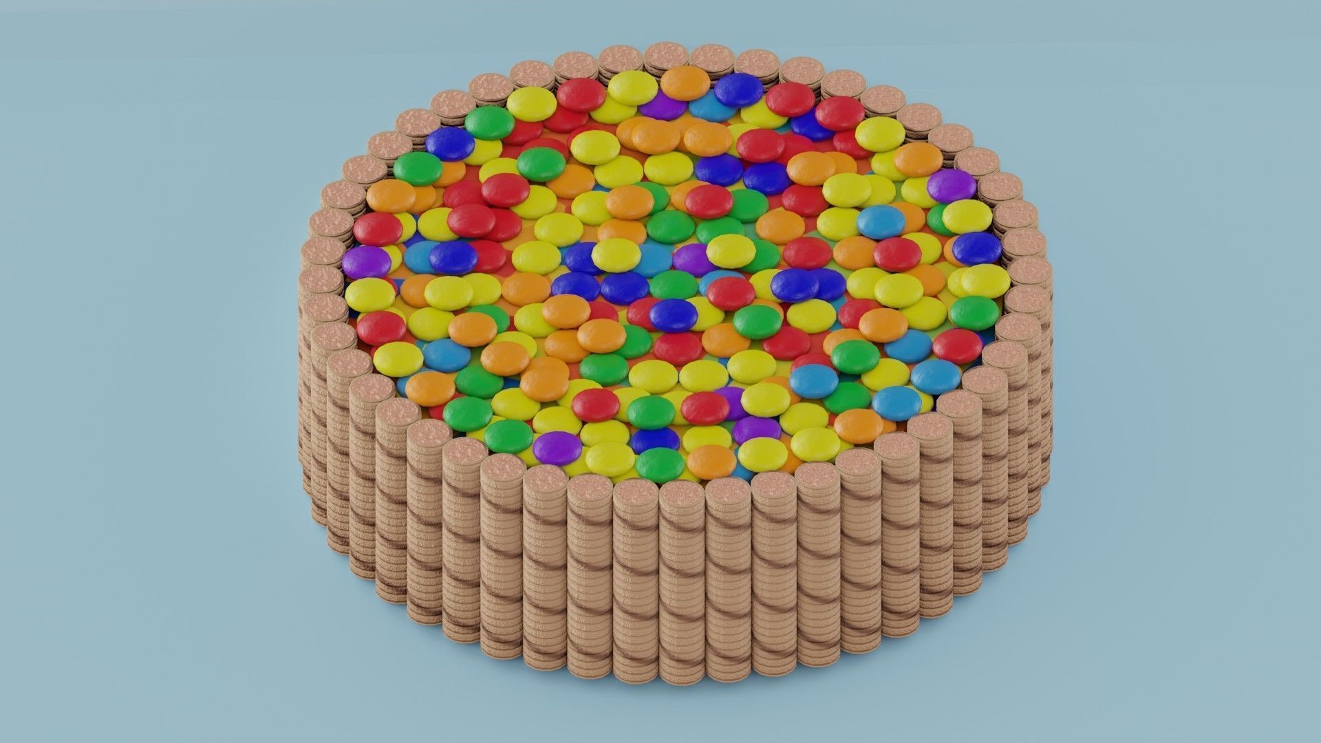 Two cakes Rainbow with wafer rolls and candy 3D model_2