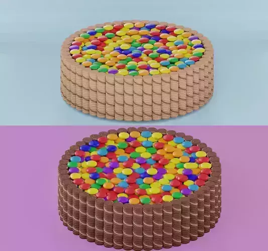 Two cakes Rainbow with wafer rolls and candy